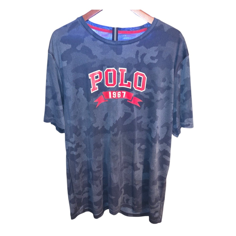 Polo Ralph Lauren T-Shirt Mens XXL Blue Camo Graphic 1967 Performance Mesh Tee